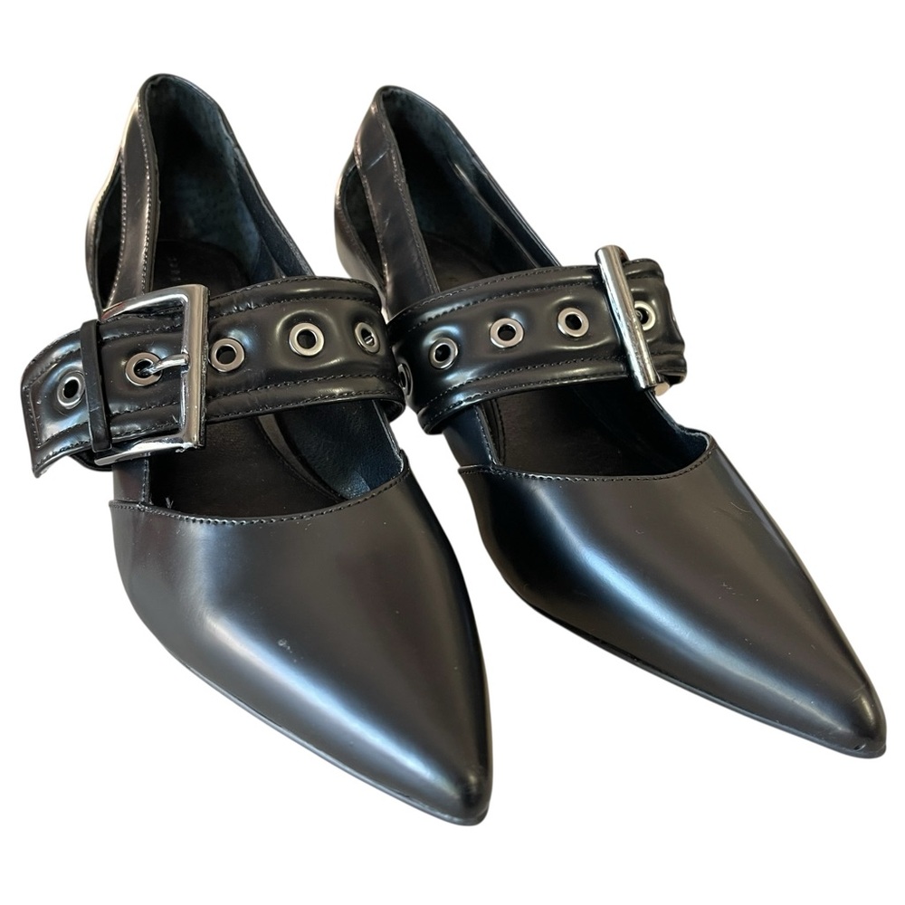 Sanctuary Black Pointed Toe Buckle Strap Heels